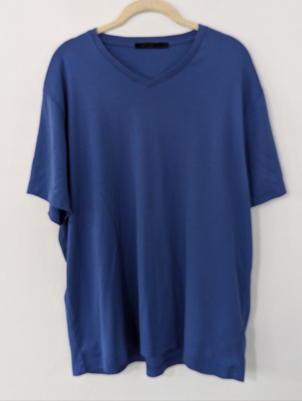 Raffi V Neck Short Sleeve T Shirt Pullover Cotton Knit Blue XXL